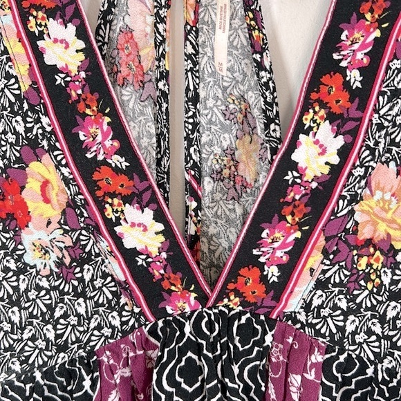 Free People Dream Darlin’ Black Purple Women’s Size M 100% Rayon Boho Tank Top - Picture 4 of 16